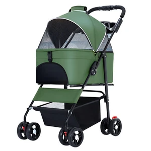Pet Dog Stroller Travel Carriage 4Wheeler W/Foldable Carrier Cart & Cup Holder - Picture 1 of 12