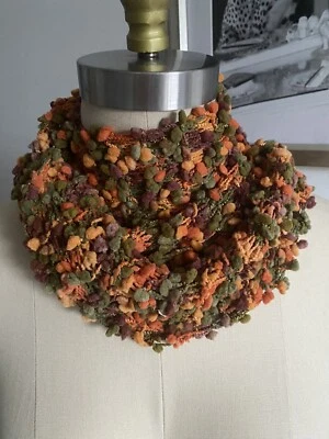 Bufanda vintage Pom Pom verde, naranja, marrón otoño suave para mujer 72” L X 7” W Foto 1 de 3