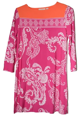 Susan Graver Pink White Floral Scoop Neck Stretch Pullover Dress Size XXS - Image 1 of 4