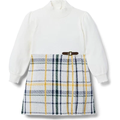 JANIE JACK GIRL Plaid Bridle Bit KNIT SWEATER DRESS 12 JET IVORY - Image 1 of 4