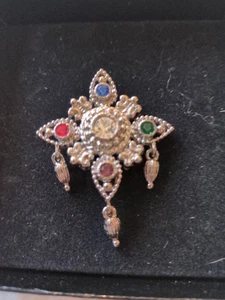 Spilla vintage Bob Mackie croce maltese 4 punti stella tono argento strass - Foto 1 di 2