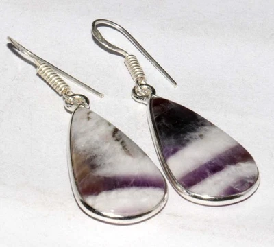 Classy Chevron Amethyst 925 Silver Plated Earrings 1.8" Gifts Jewelry GW - Image 1 of 3