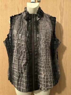 Multiples Women’s Size Small Faux Fur & Leather Vest Croc Embossed Burnout - Image 1 of 4