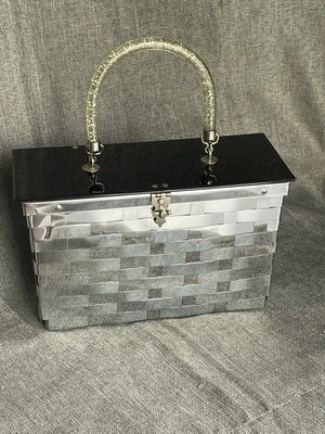 Goldstrom 5th Ave Plateado Tejido Metal Caja Cartera Brillo Mango Lucite 1950 Foto 1 de 4