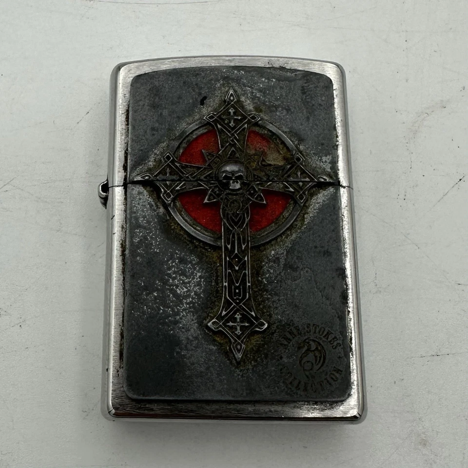 Zippo Lighter - Gothic Cross Skull Anne Stokes Used Working  - Image 1 of 4