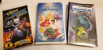 Vhs Lot The Little Mermaid Banned Cover Pokemon Mewtew Returns Monsters Inc Blue - Image 1 of 4