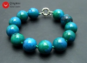 Pulsera Redonda de Crisocola Verde Natural de 14mm para Mujeres Pulsera de Piedra 7.5" - Imagen 1 de 5