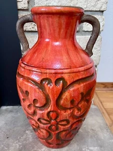 XL West German Pottery Vase Bay Style 16" Orange Relief Bay Keramik MCM - Bild 1 von 15