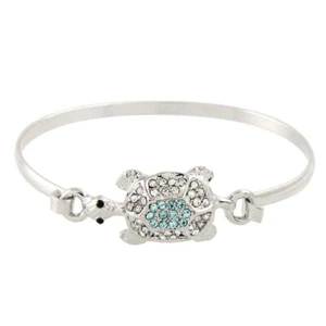 Turtle Bracelet Crystal Clear Turquoise Rhinestone Hook Bangle Sea Shell Jewelry - Picture 1 of 1