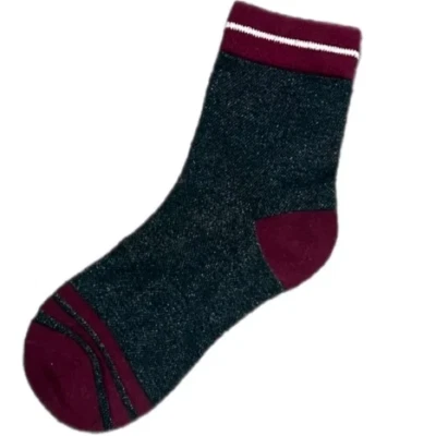Victorias Secret PINK Extended Ankle Socks One Size Metallic Gray Burgundy Pair - Image 1 of 4