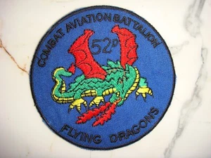 52º BATALLÓN DE AVIACIÓN DE COMBATE DE EE. UU. "DRAGONES VOLADORES", PARCHE DE LA GUERRA DE VIETNAM - Imagen 1 de 3