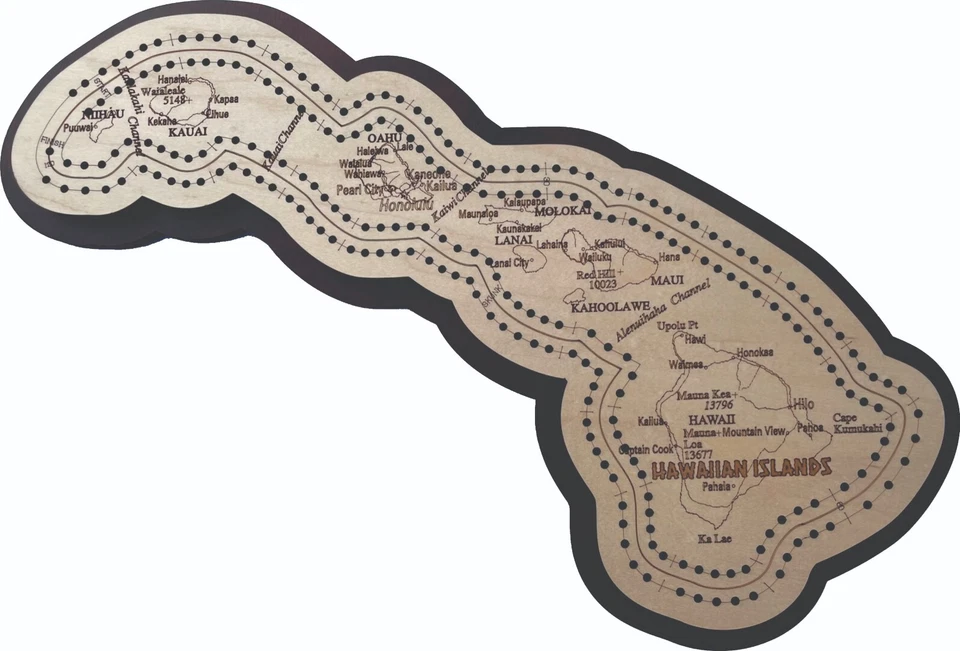 Hawaii Shaped Road Map Cribbage Board - Image 1 of 1