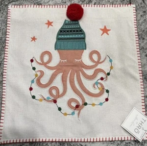 Christmas Santa Octopus Marlo Lorenz Throw Pillow Cover NEW 20x20 Embroidered - Picture 1 of 5
