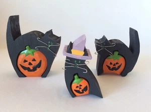 Halloween Black Cats Pumpkins JOL Witch Decorations Wood Cut Outs Painted - Picture 1 of 12