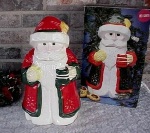 Vintage Santa Cookie Jar Folk Art Look Boston Warehouse Ceramic BOX - Picture 1 of 12