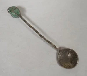 Brasil 100 Reis Silver Coin Souvenir Collector Spoon, Twisted Handle & Agate - Picture 1 of 5