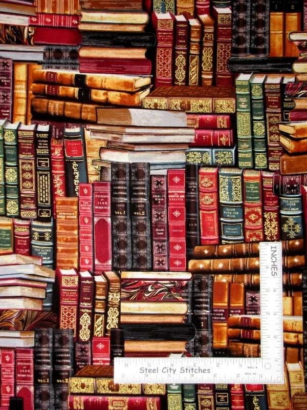 Library Books Read Book Gold Gild Cotton Fabric Timeless Treasures CM8214 Yard - Image 1 of 1