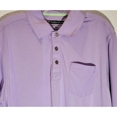 Pebble Beach Men's Dry-Luxe Performance Short Sleeve Polo, Purple Stripe, Size M - Image 1 of 4