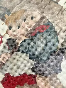 Vtg Hummel Kids Counted Cross Stitch Complete FrameRain Umbrella Matted 13X16 - Picture 1 of 4