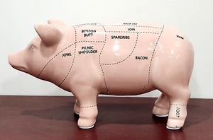 LARGE CERAMIC LIGHT PINK PIG FIGURINE w/ PORK COOKING CHART RESTAURANT DECOR NWT - Picture 1 of 15