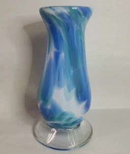 Glaskunst mundgeblasen blau grün weiß Vase meliert signiert JP AK schwer - Bild 1 von 8