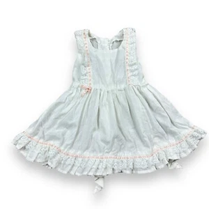 Vtg Handmade Sleeveless Girls Dress Pink Ribbons White Lace 20” W Flower Buttons - Picture 1 of 10