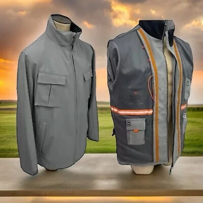 Abrigo resistente a la intemperie para hombre grande carcasa suave utilitario carretera trabajador chaqueta gris naranja Foto 1 de 4