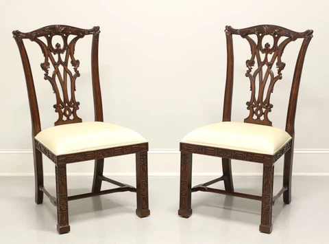 MAITLAND SMITH Mahogany Chippendale Fretwork Dining Side Chairs - Pair A Cover