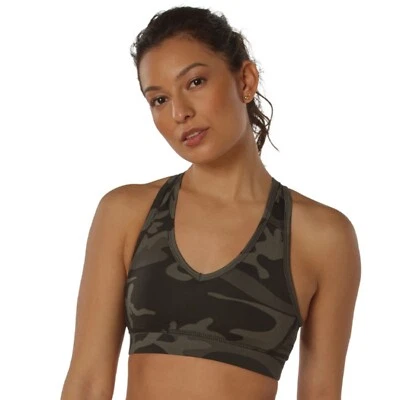 Womens Camo Sports Bra Workout Performance Stretch Gym Yoga Exercise Run Army - Image 1 of 2