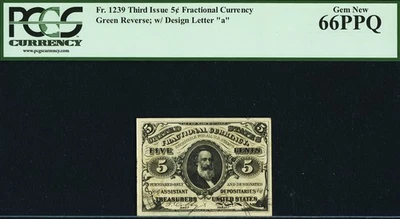 FR 1239 - 5c THIRD ISSUE - "a" INDICATOR - GREEN BACK - PCGS 66 PPQ - GEM - Image 1 of 4