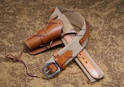 BROWN RIGHT HAND COWBOY REVOLVER PISTOL WESTERN LEATHER HOLSTER GUN BELT 44 / 45 - Image 1 of 2