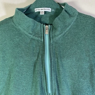 Peter Millar 套衫 Heather 联锁对比 1⁄4 拉链男式尺寸 2XL 男式绿色 — 第 1/4 张图片