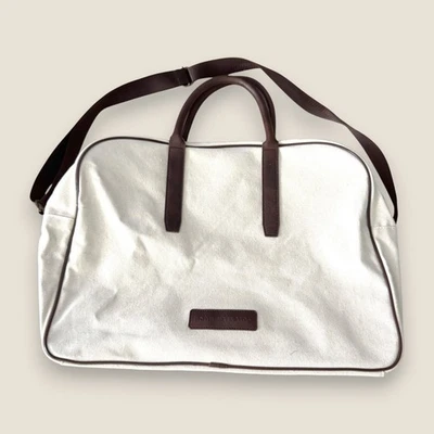 John Varvatos Canvas Messenger Bag Travel Carry On Luggage Brown Trim - Image 1 of 4