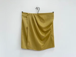 Aria Cove Mini Skirt Yellow Gold Satin Wrap Wrapover Ruched UK 12 - Picture 1 of 6