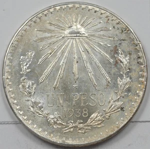 Aproximadamente medio dólar tamaño México 1938-M peso plata gema bu s/b Cap & Rays 4348 co - Imagen 1 de 2