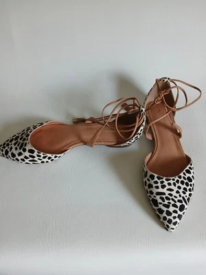 Women's Halogen White & Black Printed Calf Hair Tassled Ankle Tie Flat Shoes... - Image 1 of 4