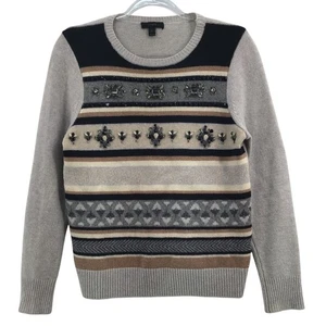 J.Crew Jeweled Fair Isle Sweater Womens Sz Medium Jeweled Embellished 100% Wool - Picture 1 of 6