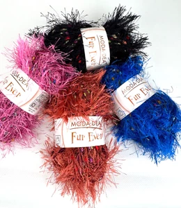 Lot of 4 SAME Color MODA DEA Fur Ever Yarn 49 yds ea Black Blue Red Cinnamon - Picture 1 of 14
