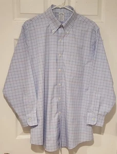 Brooks Brothers Men's 16.5-32 Regent Slim Fit Dress Shirt - Lgt Blue Red Checked - Picture 1 of 4