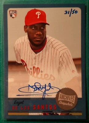 2019 TOPPS ARCHIVES SNAPSHOTS ENYEL DE LOS SANTOS BLUE AUTOGRAPH RC PHILLIES /50 - Image 1 of 4