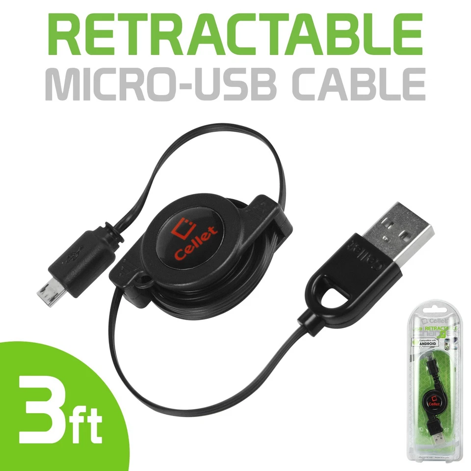Cable micro-USB retráctil Cellet - Cable de carga y sincronización de 3 pies Foto 1 de 4