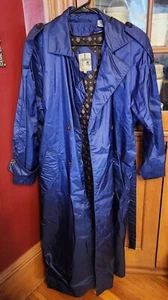 Vintage j.gallery Blue Belted Trench Coat - Zippered Quilted Lining - Size 9/10 - Picture 1 of 5