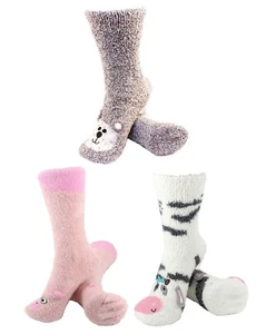 Women's Fuzzy Cozy Warm Cute Animal Home Bed Cabin Socks - 3 Pair (Asst 03) - Picture 1 of 1