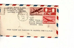 FAM 14 FFC brooklyn ny pan american to calcutta  6/26/47  (mb17 - Picture 1 of 1