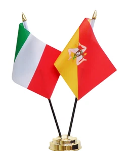 Italy & Italy Sicily Region Double Friendship Table Flag Set - Picture 1 of 3