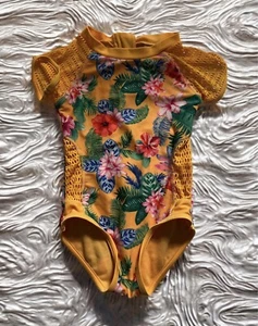 Art Class Girl’s Yellow Bodysuit Tropical Floral Print Mesh Details Size 4/5 - Picture 1 of 6