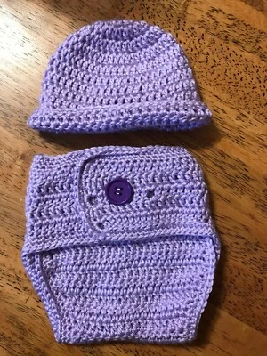 Juego de funda de sombrero y pañal para bebé 3-6 meses rosa-azul-blanco-púrpura-crema, ganchillo hecho a mano Foto 1 de 4