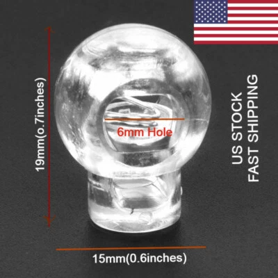 Clear Ball 100 pcs ( 19mm) Round Cordlock Cord Locks Toggles Barrels Stopper End - Image 1 of 3