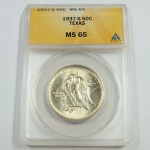 1937 S ANACS MS65 - Silver Texas Commemorative Half Dollar 50c US Coin #53105A - Picture 1 of 2