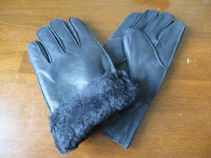 navy blue Men women male female 100% genuine real leather sheepskin gloves - Picture 1 of 2
